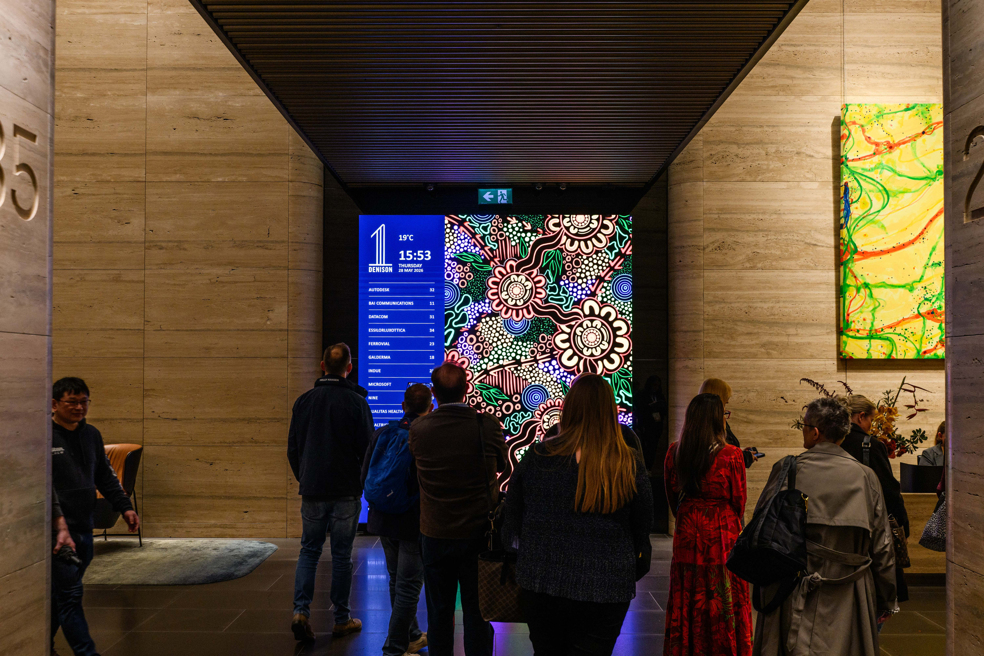 Two Park Street, GPT First Nations Digital Totems, installed May 2026. Artist Presten Warren, two exclusive works, dual-screen concierge installation...